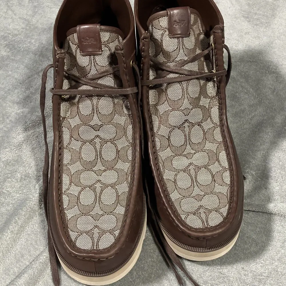 Coach Men's Size 13D Shoes Coach Signature Logo Jacquard Lace-up Boot. New